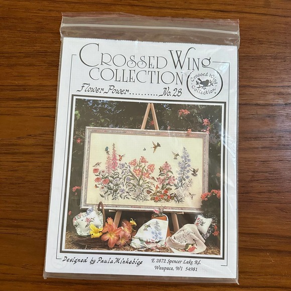 Crossed Wing Flower Power Cross Stitch Pattern NEW - Picture 1 of 2